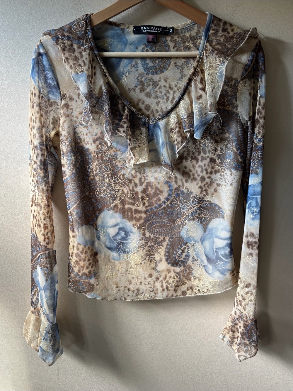 Rampage Bell Sleeve Paisley and Animal Print Top